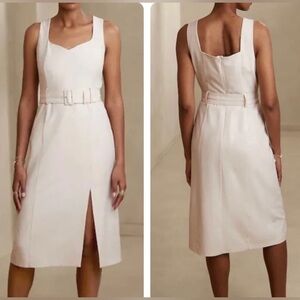 NWT Banana Republic Cream Belted Midi Sheath Dress
